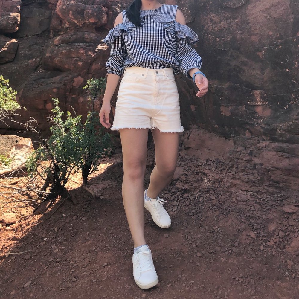 ***DISCOUNT SHIPPING*** RALPH LAUREN BLACK WHITE GINGHAM COLD SHOULDER SHIRT